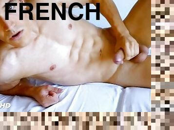 Beautifull young stud gets wanked his hard dick by us despite of him.