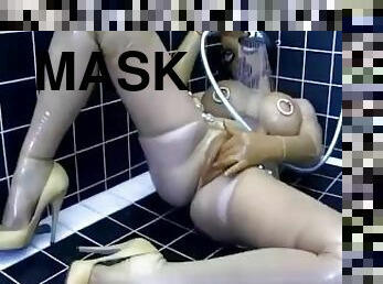 baignade, fétiche, douche, latex, masque, caoutchouc