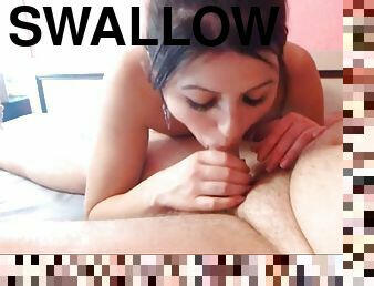 Cute girl swallow cum