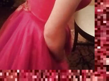 Cute short pink prom dress gets cum