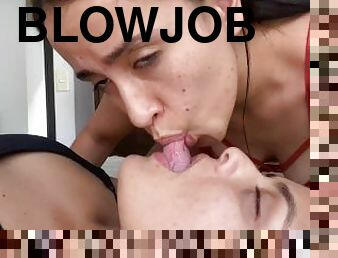 Tongue blowjob with a lot of saliva