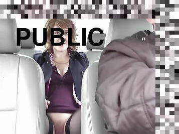 In Public Under Skirt Without Panties. Taxi Driver Transports In Car In Back Seat Passenger Sexy Blondy Milf Frina, Who Forgot To Wear Panties 15 Min