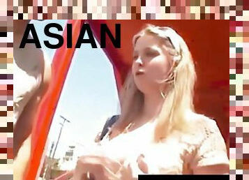 Adventurous sunny lane fucks random asian noodle!