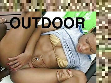 Outdoor cock riding with horny latina