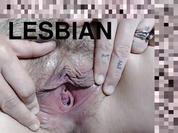 fet, fitta-pussy, amatör, lesbisk, bbw, fetisch, close-up, brunett, saftig