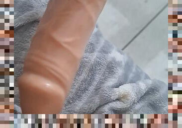 Dildo play at home waiting for the real large dick to ride him as soon 