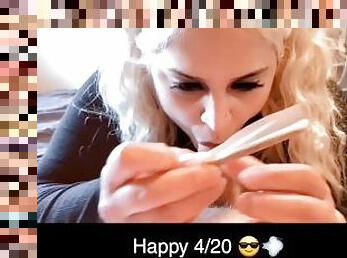 Multitasking 420 style - blowjob, smoking, milf, big boobs, POV