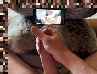 Watching girl take BBC while stroking my cock. Watching porn.