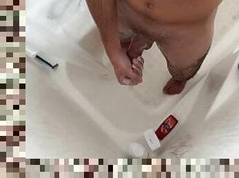 SOAPY stud caught jerking off and cumming in the shower
