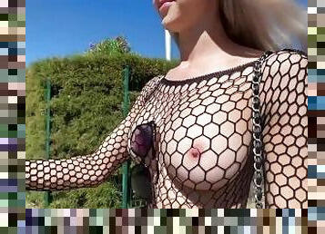 Walking the public street in my slutty fishnet dress