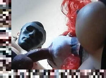 blowjob with mask and tied balls.