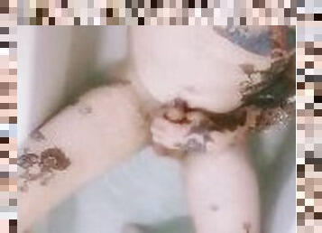 Tattooed and Pierced Big Cock Bath Masturbation
