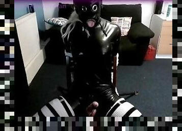 Sissy slut Deepthroat covered in drool, Made to Cum in bondage and Latex!