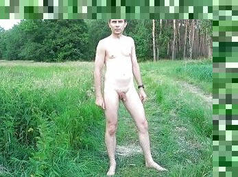 nudist, im-freien, öffentliche, dilettant, kamera, allein, wald, exhibitionist, blinkt