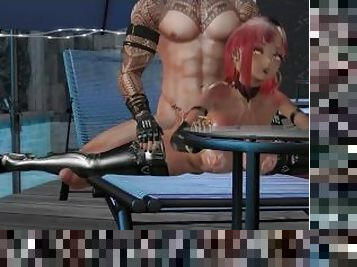 Second Life red head Prostitute Falara gets fucked from behind at pool