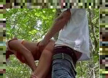 Hot couple risky fuck in the woods