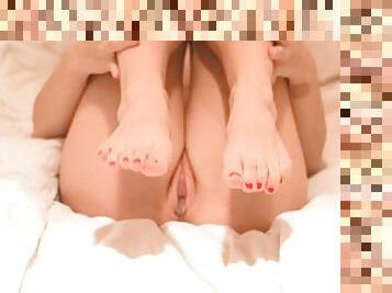 feet care and masturbation after work (orgasm to a threesome porn)