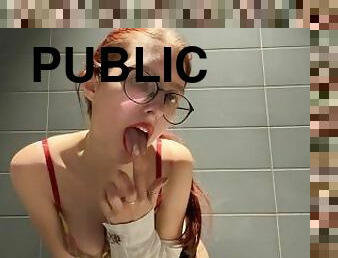 Masturbation my wet pussy in a public restroom
