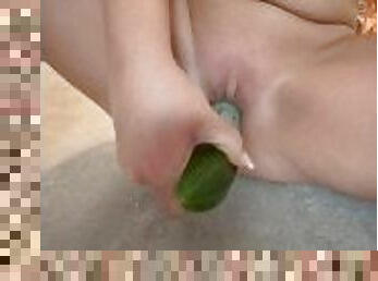 My Wife Playing with a Dildo cucumber for the first time