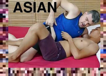 Real foot fetish DILF spoils 21 year old Asias ass with bareback anal