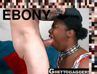 Chubby Ebony Hoe Gets A Sloppy Interracial Facefuck