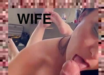 Slut wife gives blowjob for show