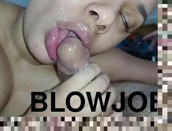 BRUTAL BLOWJOB, slut loves to suck a hard cock and receive a delicious beating on her slutty face