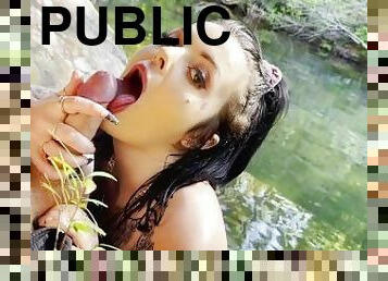 Petite Tattooed Slut Sucks Cock In Public Rainforest