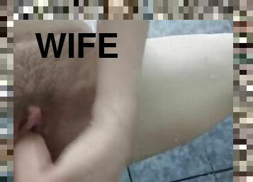 Wifes fucks herself in shower