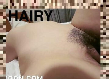 Hitachi and dick to get wet the hairy pussy of sexy japanese girl 18yo