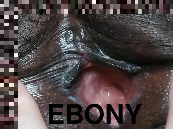 coño-pussy, negra-ebony, negra, bonita, húmedo, abriéndose