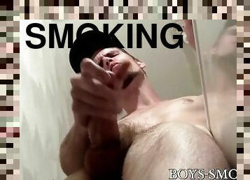 Straight bad boy Nolan smokes cigars and jerks off cock solo