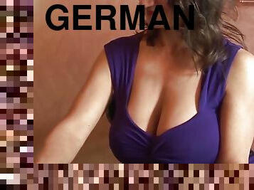German MILF with massive boobs gets cum in her hairy muff