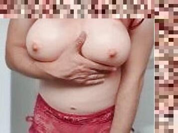 Eva_red2020 Crossdresser E-cup Big tits Boob shake Red Panties in Bathroom