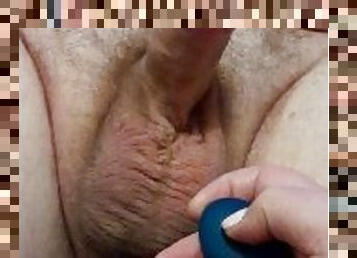 Handjob while using prostate vibrator