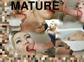 Mature blonde cocksucker in the bathroom... )) Common, slut, suck my dick!