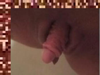 Jerking off big clit in the bathroom