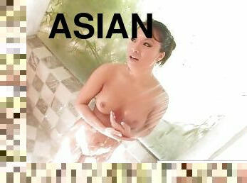 asiatisk, bad, masturbation, fitta-pussy, hardcore, porrstjärna, dusch, ensam