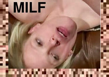 Milf takes load on tots, licks cum