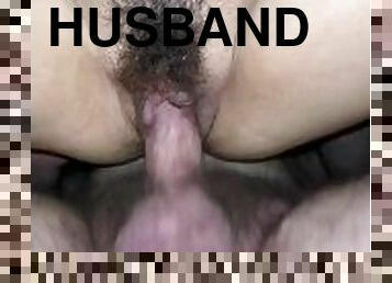 My husband fucks me in a hairy pussy. Bottom view