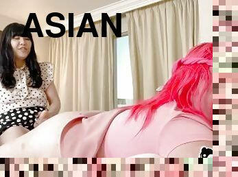 asiatisk, rumpe, strapon, anal, interracial, lesbisk, bbw, truser, fetisj, koreansk