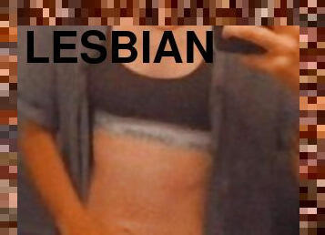Lesbian Stud Jacks off Strap On in Mirror