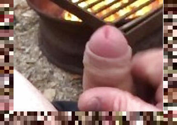 Cooking Food & Jerking By The Campfire, Cumming All Over My Meat, Then Pissed On The Fire To Put Out