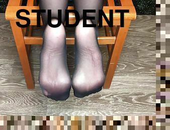 Sexy Student In Pantyhose After School Show Sweaty Foot For You
