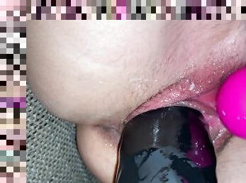 Tiny pussy destroyed black dildo enjoy orgasm