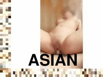 asiatique, gros-nichons, public, chatte-pussy, lingerie, gode, juteuse