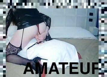 amatør, anal, tenåring, leke, strømper-stockings, første-gang, søt, dildo, alene