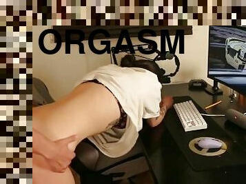 PAWG gets fucked from behind while watching anime - Female orgasm - Loud moaning - creampie