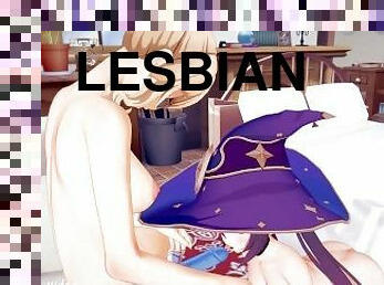 strapon, lesbian, hentai, 3d