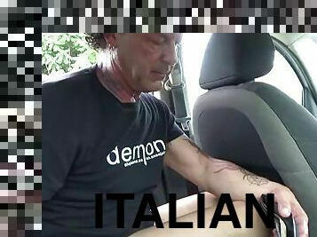 Italian milf gives blowjob in supermarket parking lot